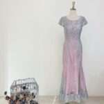 櫻花粉亮片刺繡包袖媽媽禮服