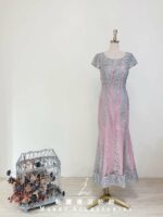 櫻花粉亮片刺繡包袖媽媽禮服