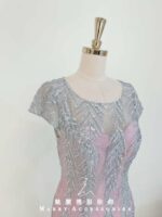 櫻花粉亮片刺繡包袖媽媽禮服