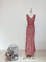 紅絲線細鑽亮片蕾絲媽媽禮服