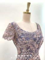 藤紫拼花蕾絲緞面媽媽禮服