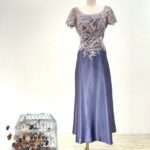 藤紫拼花蕾絲緞面媽媽禮服