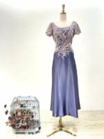 藤紫拼花蕾絲緞面媽媽禮服