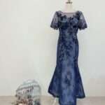 藍紫碎鑽蕾絲繡花媽媽禮服