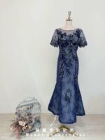 藍紫碎鑽蕾絲繡花媽媽禮服