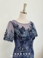 藍紫碎鑽蕾絲繡花媽媽禮服