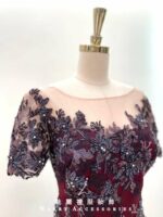 紅紫蕾絲珠花媽媽禮服