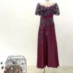 紅紫蕾絲珠花媽媽禮服