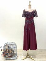 紅紫蕾絲珠花媽媽禮服