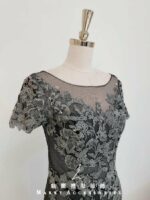 灰綠立體花紋紗裙媽媽禮服