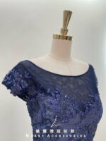 藍紫碎鑽蕾絲花媽媽禮服