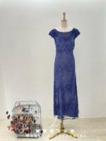 藍紫碎鑽蕾絲花媽媽禮服