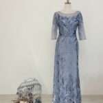 莫蘭迪藍珠鑽碎花媽媽禮服