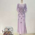 浪漫紫珠花碎鑽水袖媽媽禮服