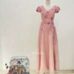 櫻花粉縫珠A字紗裙媽媽禮服