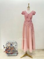 櫻花粉縫珠A字紗裙媽媽禮服