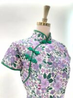 薰衣草紫花葉短旗袍媽媽禮服