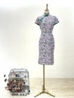 薰衣草紫花葉短旗袍媽媽禮服