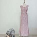 櫻花粉浮雕流線珠花媽媽禮服