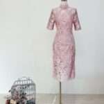 櫻花粉立體刺繡蕾絲袖媽媽禮服