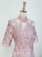 櫻花粉立體刺繡蕾絲袖媽媽禮服