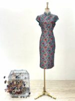 青藍印花胸前排釦旗袍媽媽禮服