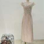 粉膚珠鑽金線亮片媽媽禮服