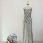 裸膚交織拼色串珠媽媽禮服