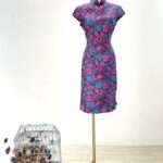 蘭花紫復古牡丹旗袍媽媽禮服