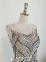 裸膚交織拼色串珠媽媽禮服