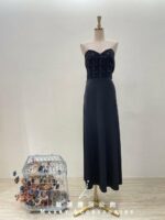 黑灰菱線亮片桃心領媽媽禮服