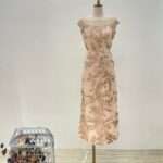 粉膚蕾絲金織花媽媽禮服