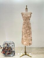 粉膚蕾絲金織花媽媽禮服