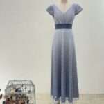 灰紫滿版亮片收腰V領媽媽禮服