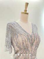 香檳管珠銀鑽皮革收腰媽媽禮服