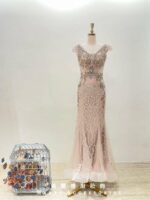 香檳金絲排鑽肩袖媽媽禮服