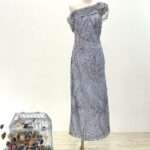 質感灰碎鑽亮片斜肩媽媽禮服