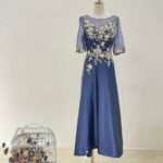 藍紫金花亮片蕾絲袖媽媽禮服