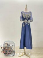藍紫金花亮片蕾絲袖媽媽禮服