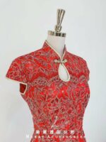 酡紅金絲繡挖空旗袍媽媽禮服