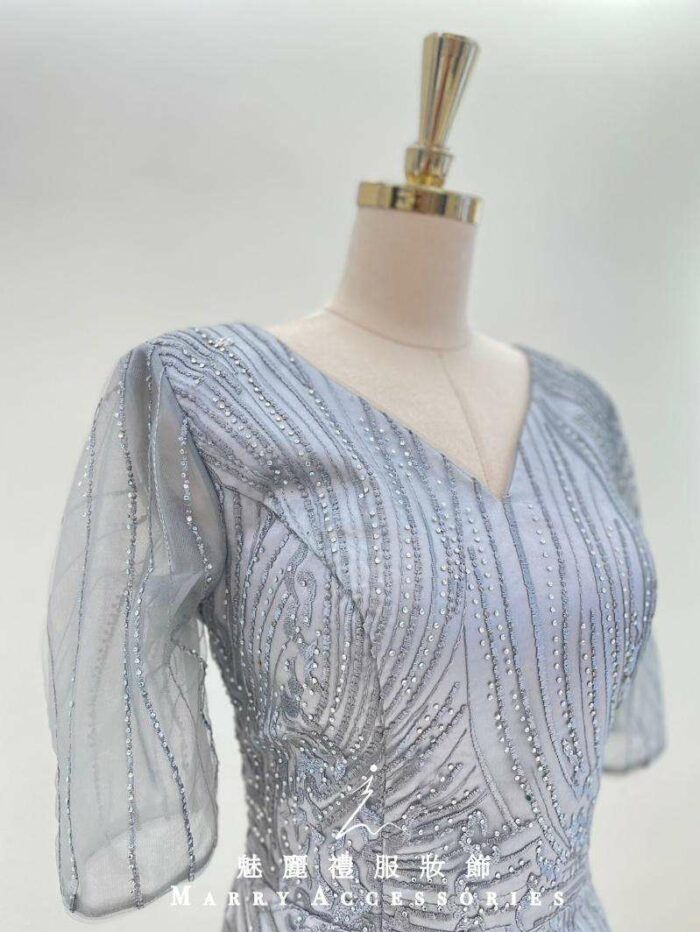 莫嵐迪灰流線圓珠媽媽禮服