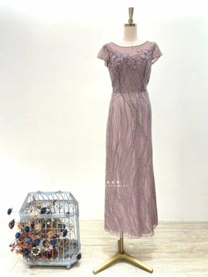 粉紫繡花珠鑽流線媽媽禮服