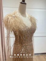 香檳羽毛肩袖魚尾台中媽媽禮服