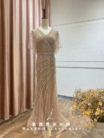 香檳交叉滿鑽飄飄袖台中媽媽禮服