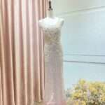 粉色人魚蕾絲織花台中媽媽禮服