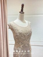 粉色人魚蕾絲織花台中媽媽禮服