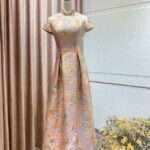 粉橘花紋旗袍領澎裙台中媽媽禮服