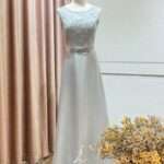 藍灰緞面蝴蝶結收腰台中媽媽禮服