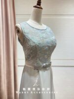 藍灰緞面蝴蝶結收腰台中媽媽禮服