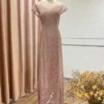 藕粉亮片流線包袖台中媽媽禮服